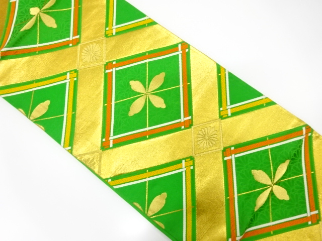 JAPANESE KIMONO / ANTIQUE FUKURO OBI / SILK / WOVEN DIAGONAL GRID